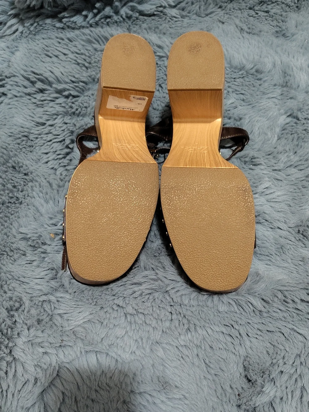 ZARA Dark Brown Leather Platform Sandals with Ankle Strap